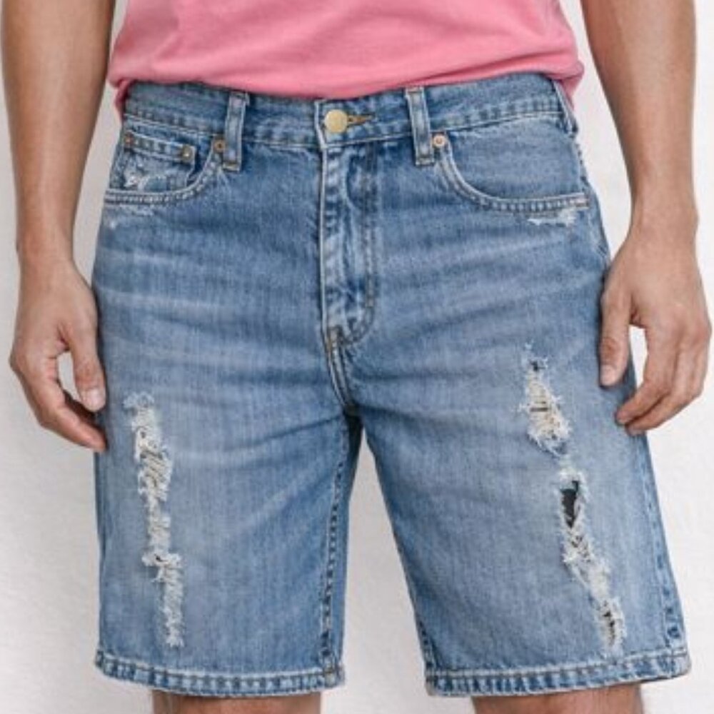 True Religion Cotton Denim Distressed Blue Jean Shorts 36 waist like new
